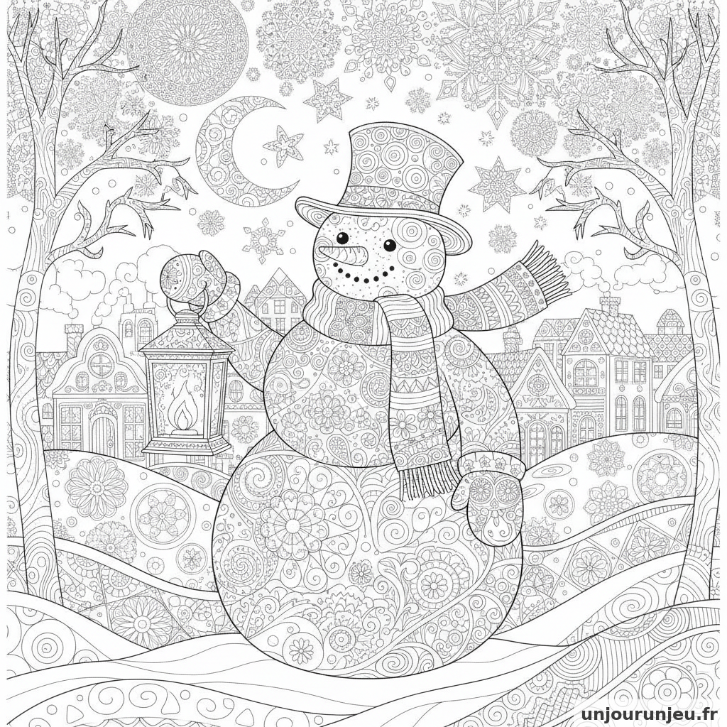 Coloriage Bonhomme De Neige Bonhomme Neige Lanterne 13