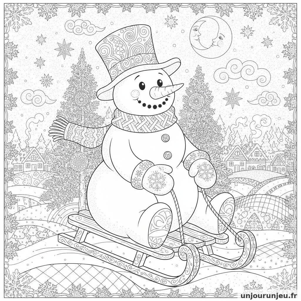Coloriage Bonhomme De Neige Bonhomme Neige Luge 12