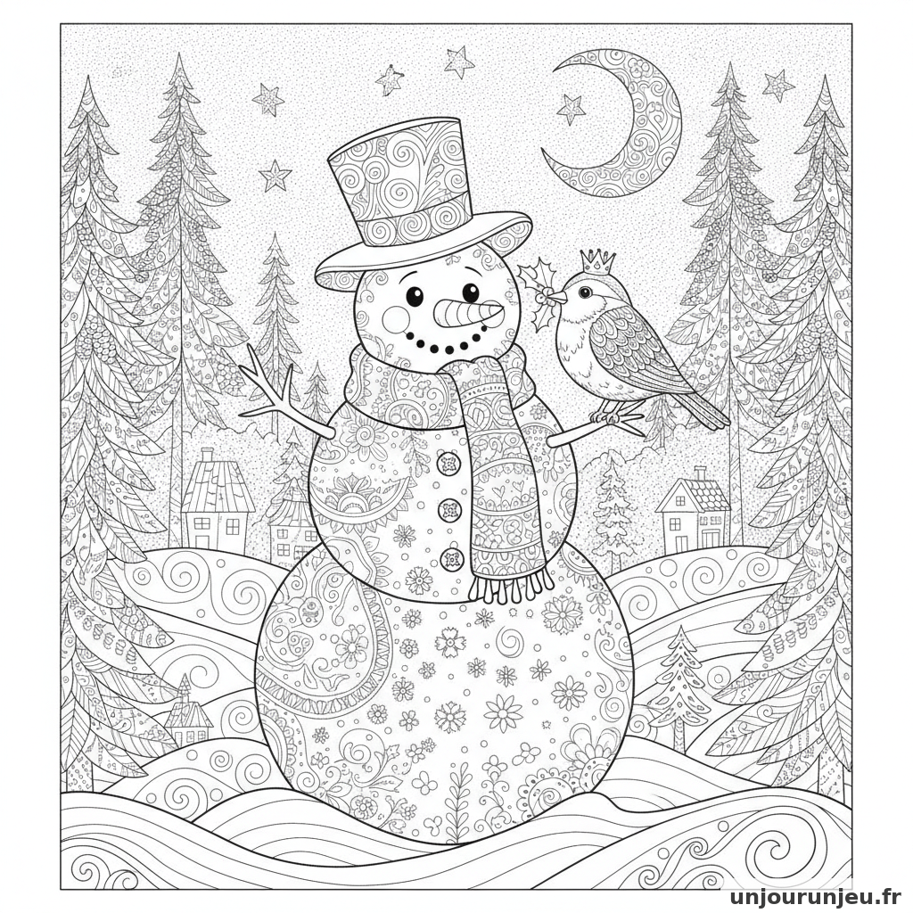 Coloriage Bonhomme De Neige Bonhomme Neige Oiseau 11