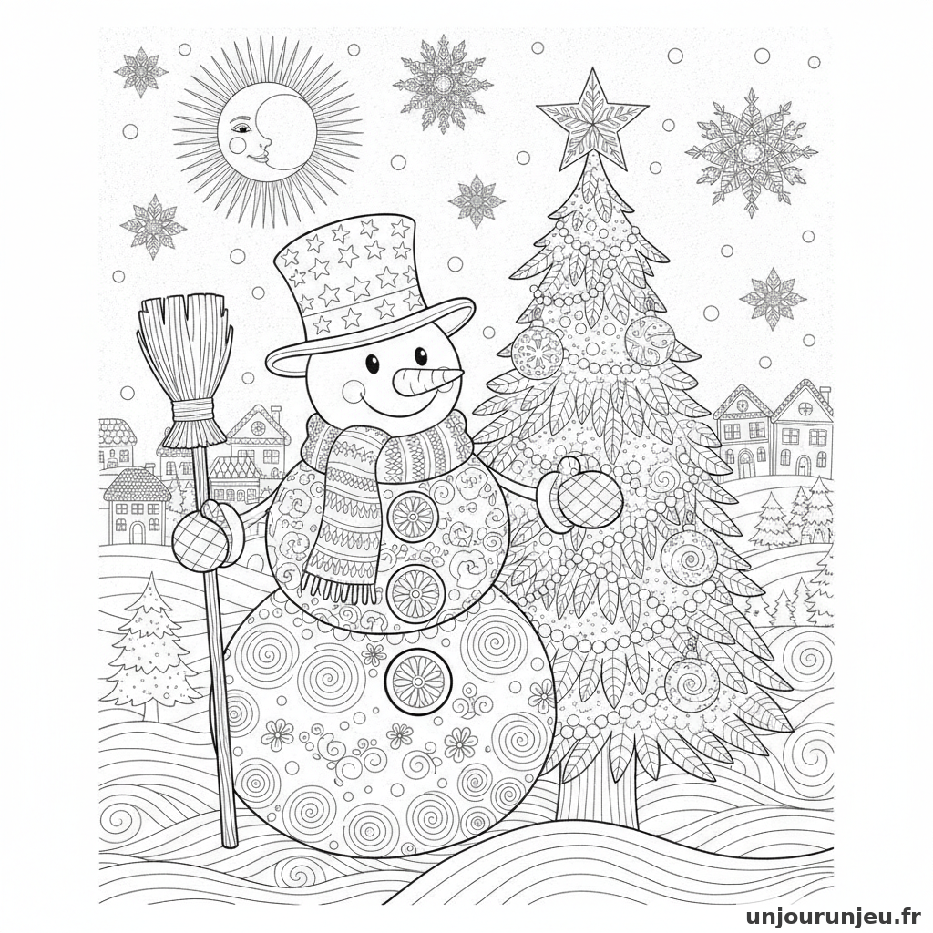 Coloriage Bonhomme De Neige Bonhomme Neige Sapin 07
