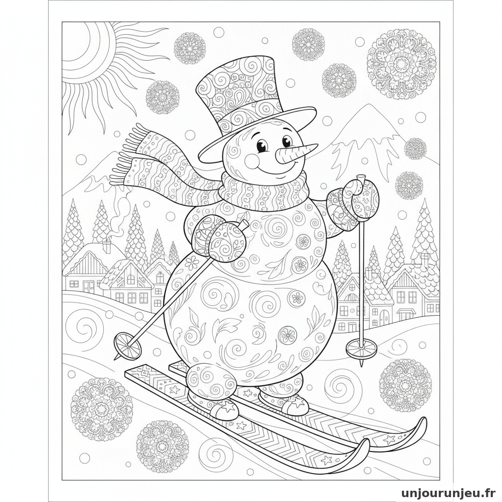 Coloriage Bonhomme De Neige Bonhomme Neige Ski 17