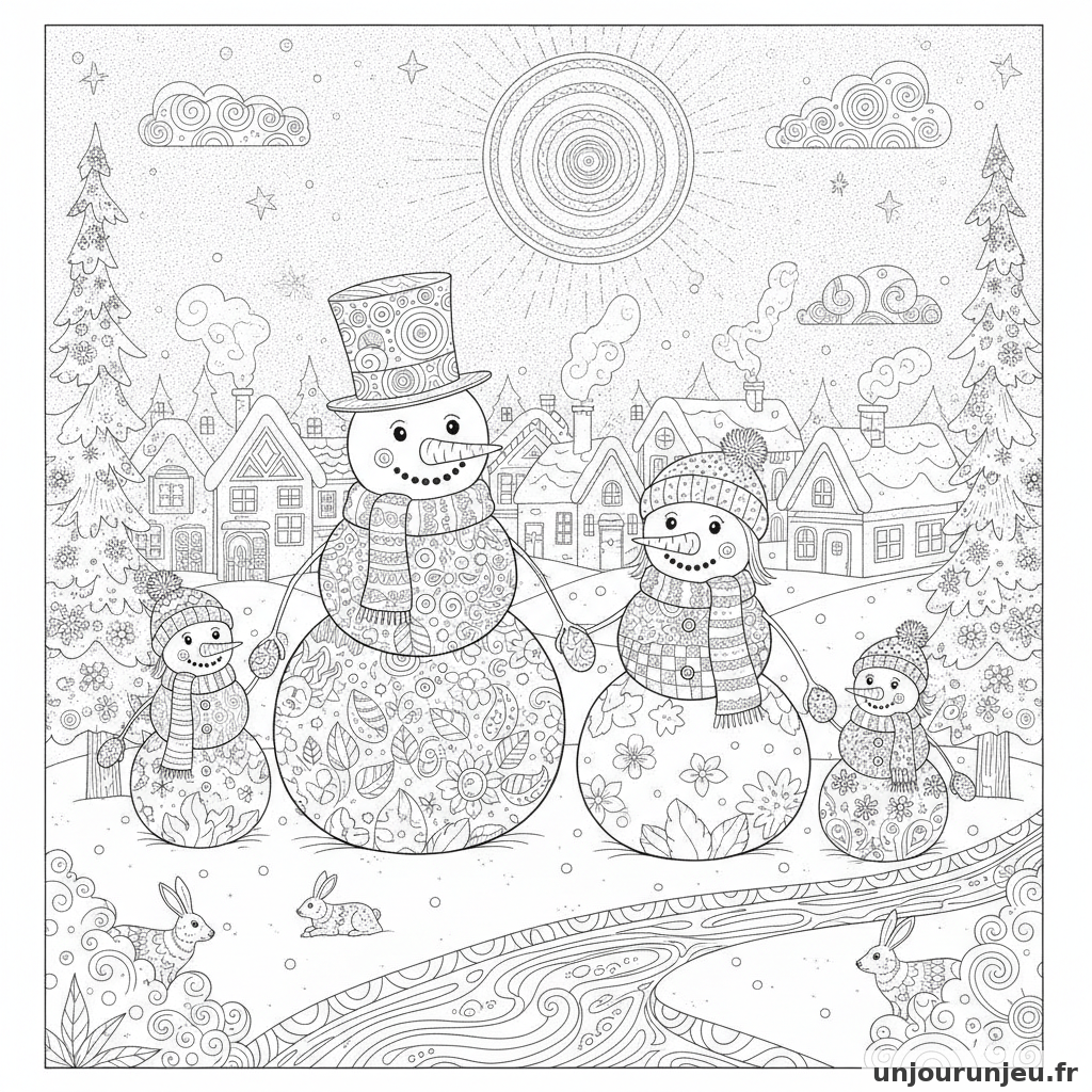 Coloriage Bonhomme De Neige Famille Bonhommes Neige 15