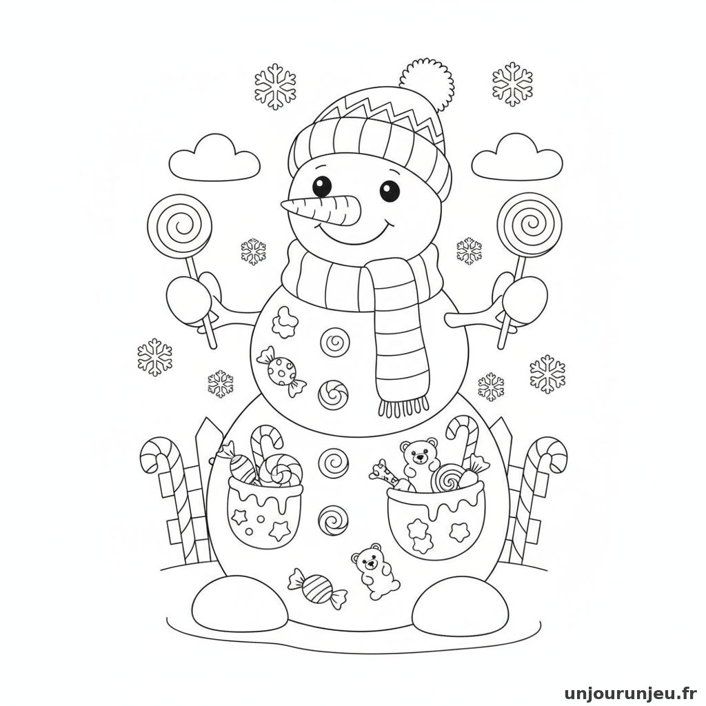 Coloriage Bonhomme De Neige Bonhomme Neige Bonbons 14