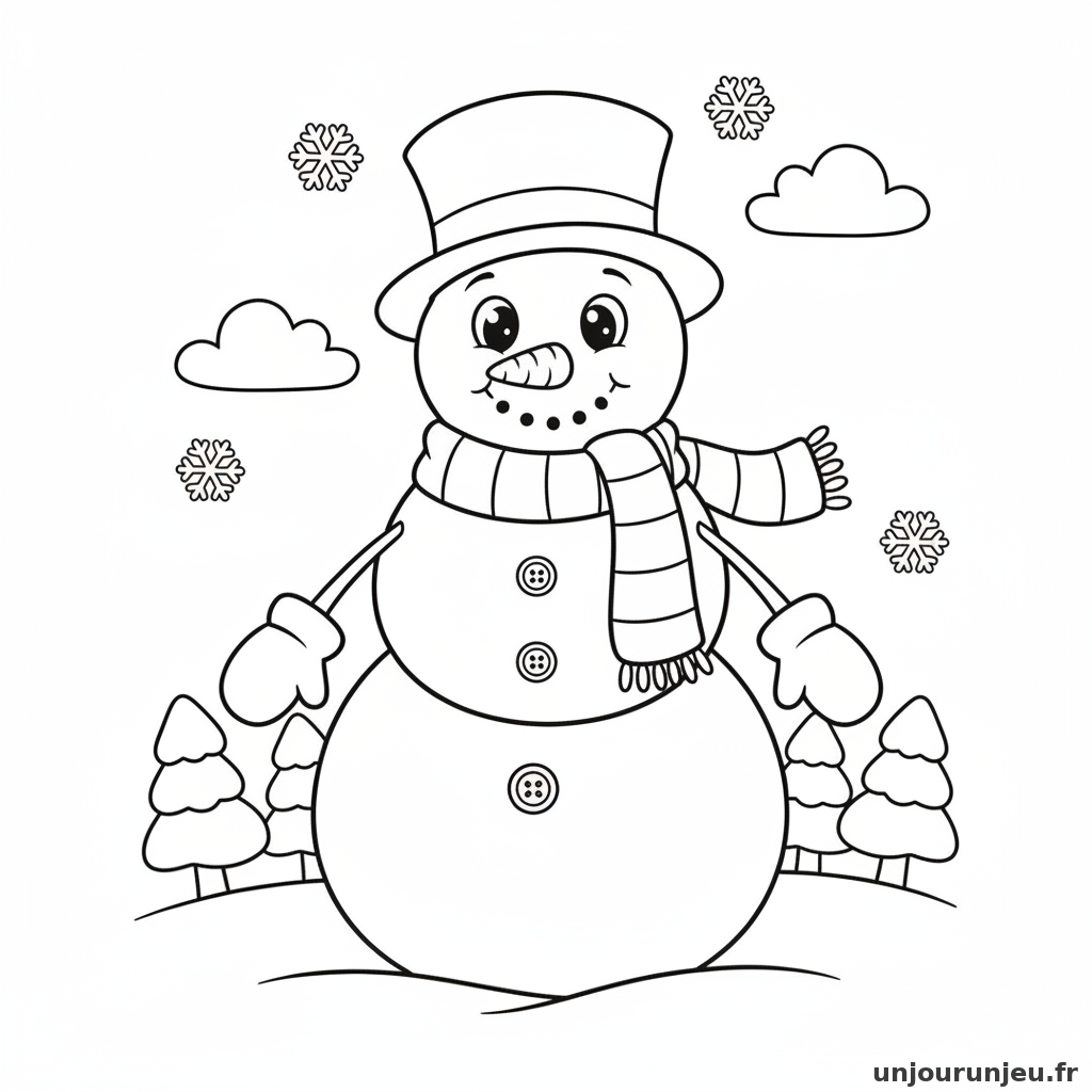 Coloriage Bonhomme De Neige Bonhomme Neige Chapeau 02