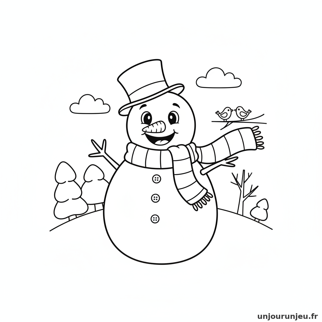 Coloriage Bonhomme De Neige Bonhomme Neige Echarpe 03