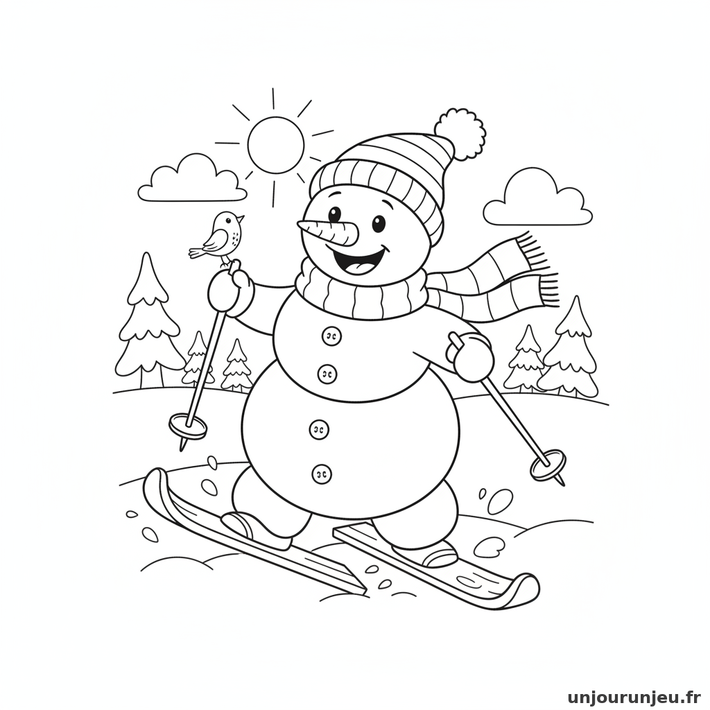 Coloriage Bonhomme De Neige Bonhomme Neige Ski 17