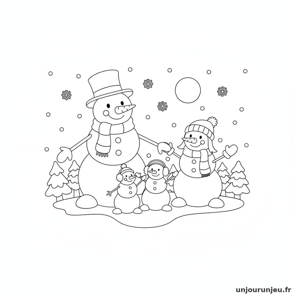 Coloriage Bonhomme De Neige Famille Bonhommes Neige 15