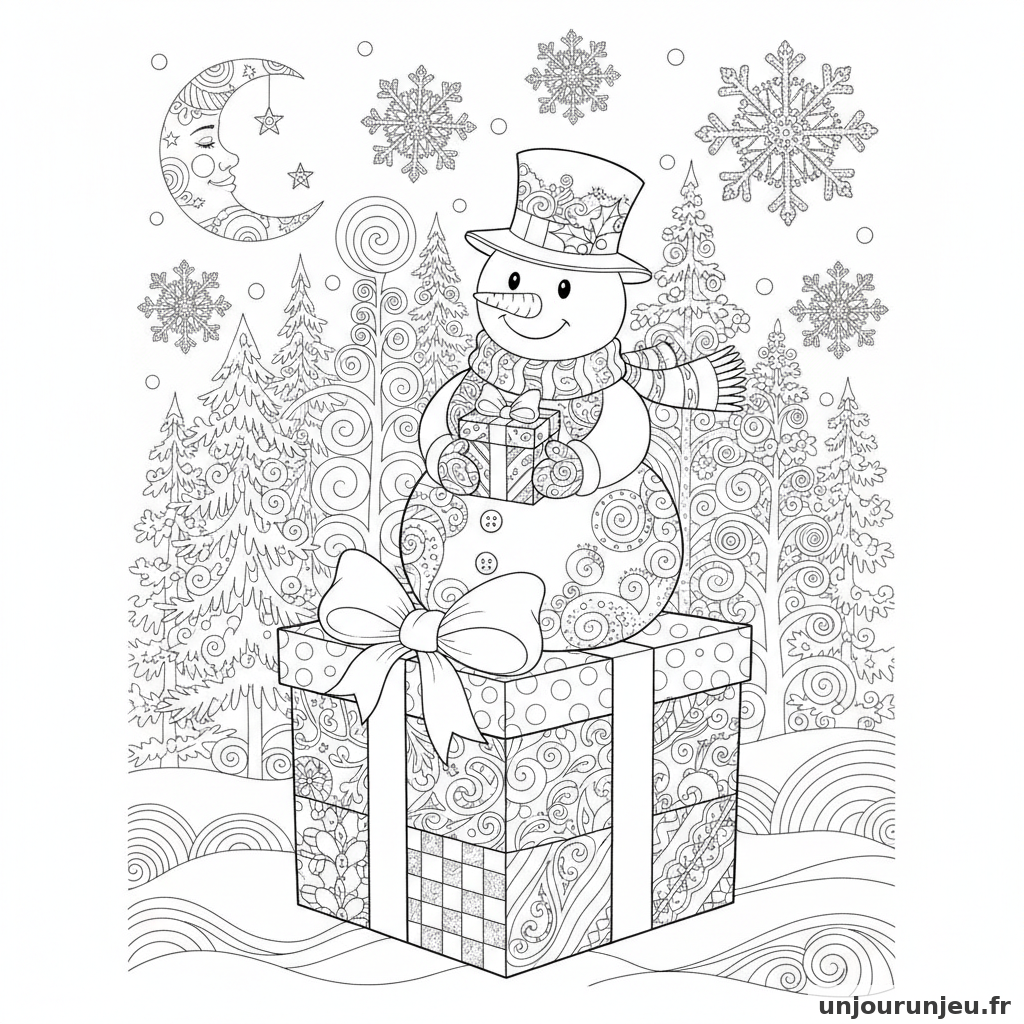 Coloriage Cadeau Cadeau Bonhomme Neige 08