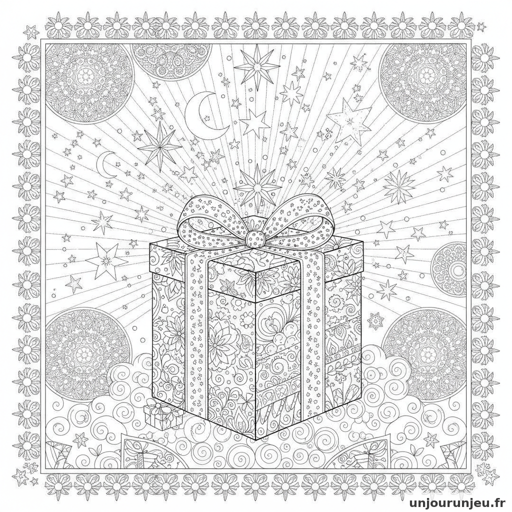 Coloriage Cadeau Cadeau Etoiles 06