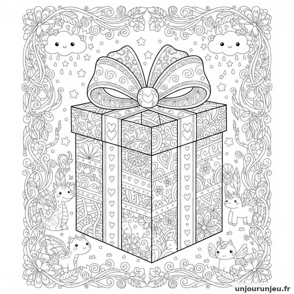 Coloriage Cadeau Cadeau Kawaii 07