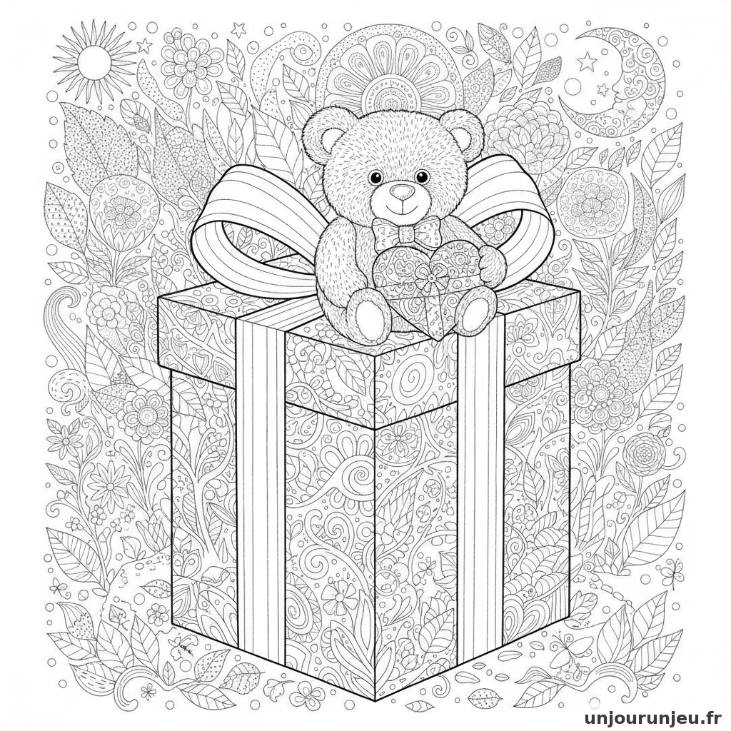 Coloriage Cadeau Cadeau Ours Peluche 14