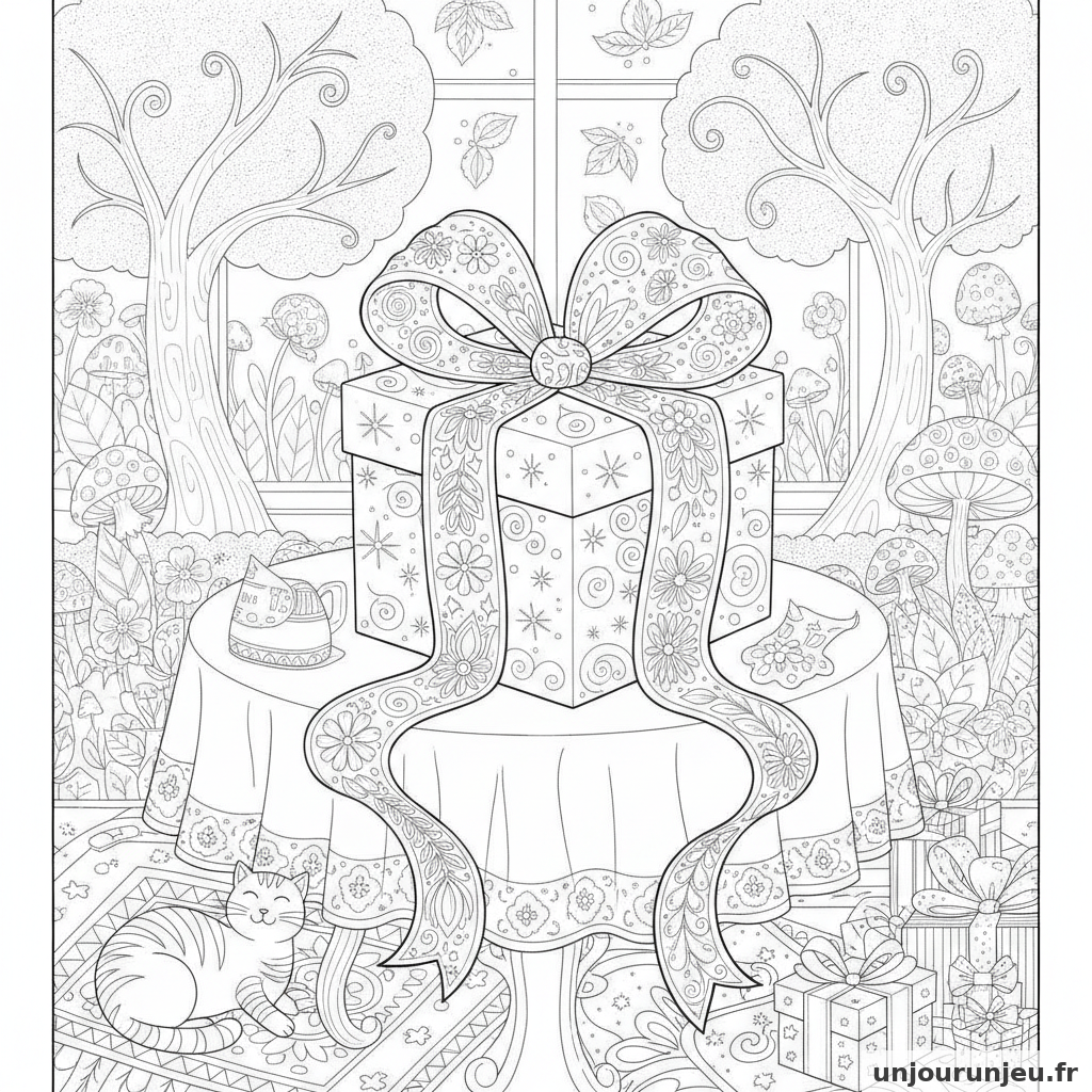 Coloriage Cadeau Cadeau Ruban 04