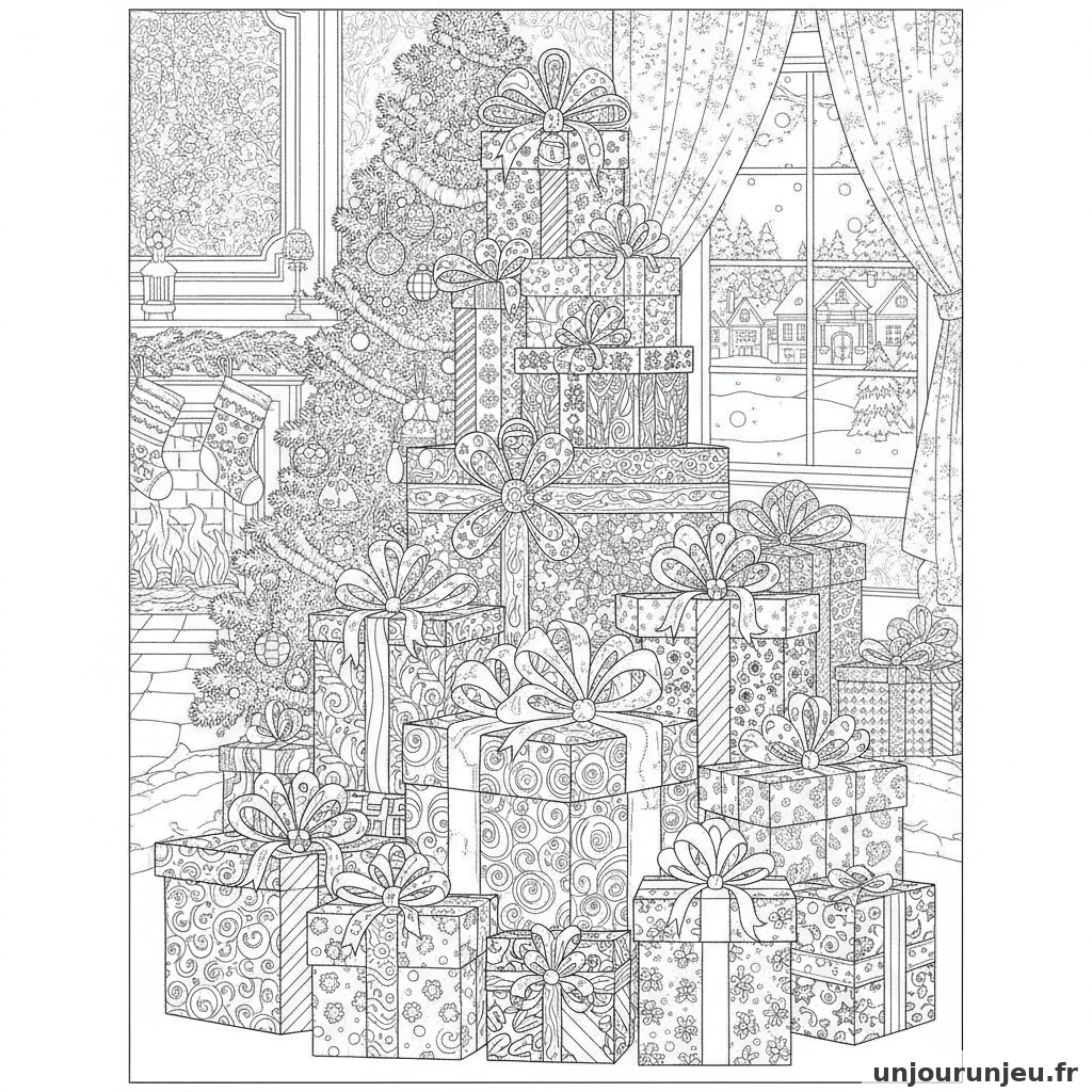 Coloriage Cadeau Pile Cadeaux 02
