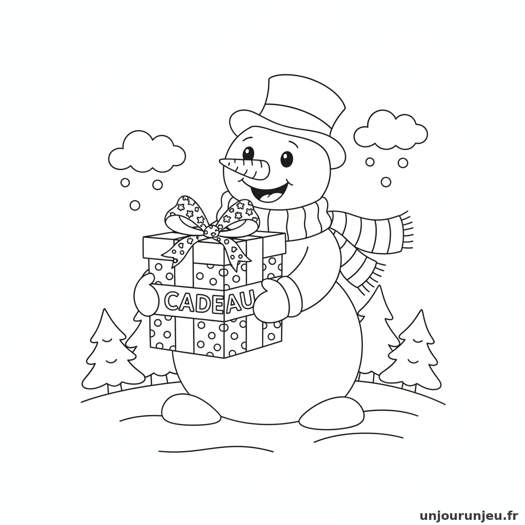 Coloriage Cadeau Cadeau Bonhomme Neige 08
