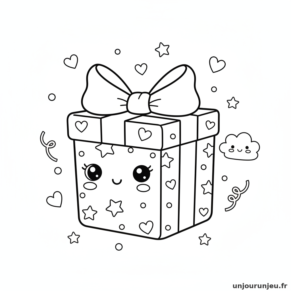 Coloriage Cadeau Cadeau Kawaii 07