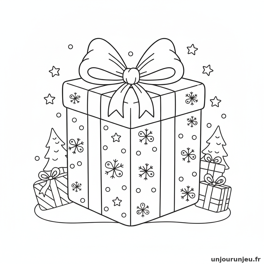 Coloriage Cadeau Cadeau Noel Noeud 01