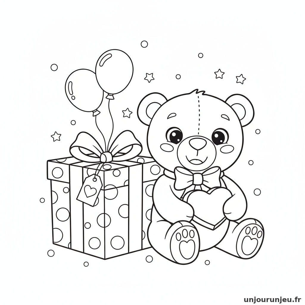 Coloriage Cadeau Cadeau Ours Peluche 14