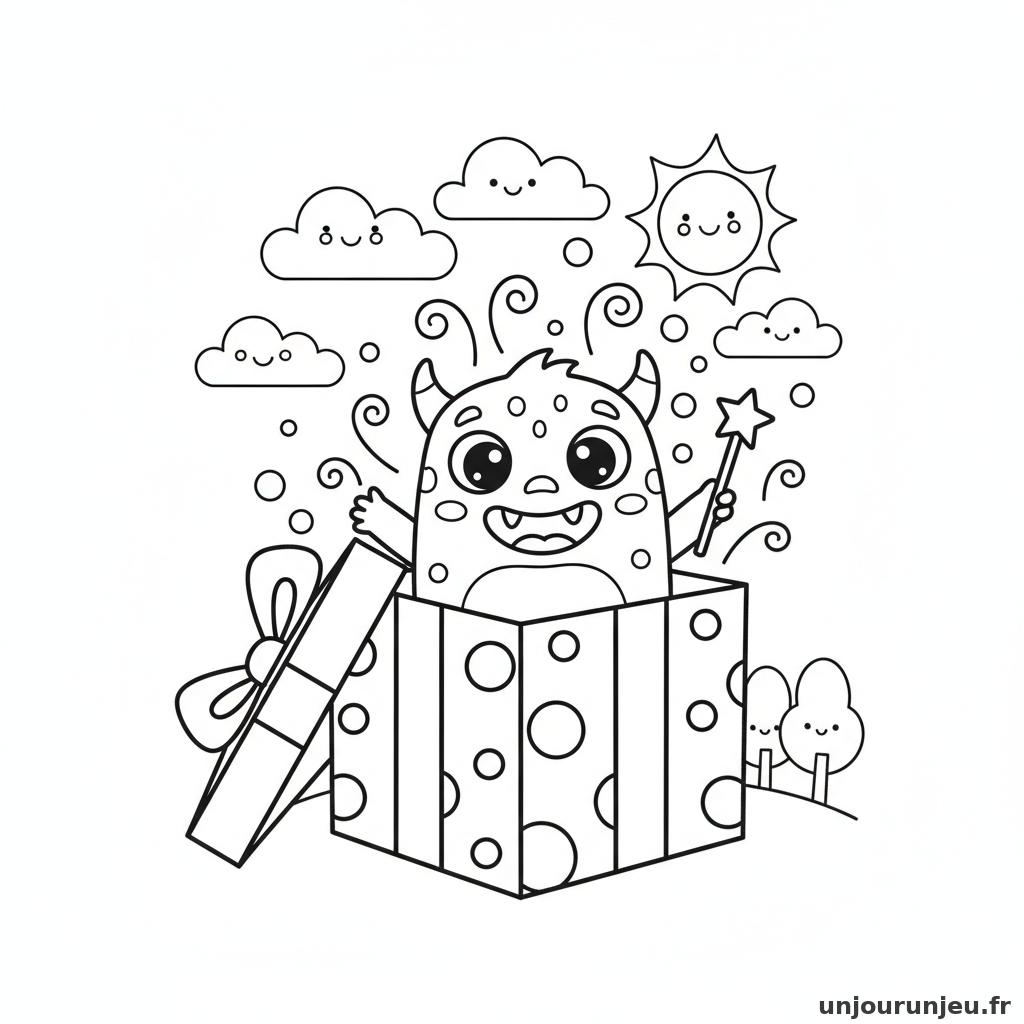 Coloriage Cadeau Cadeau Ouvert Surprise 05