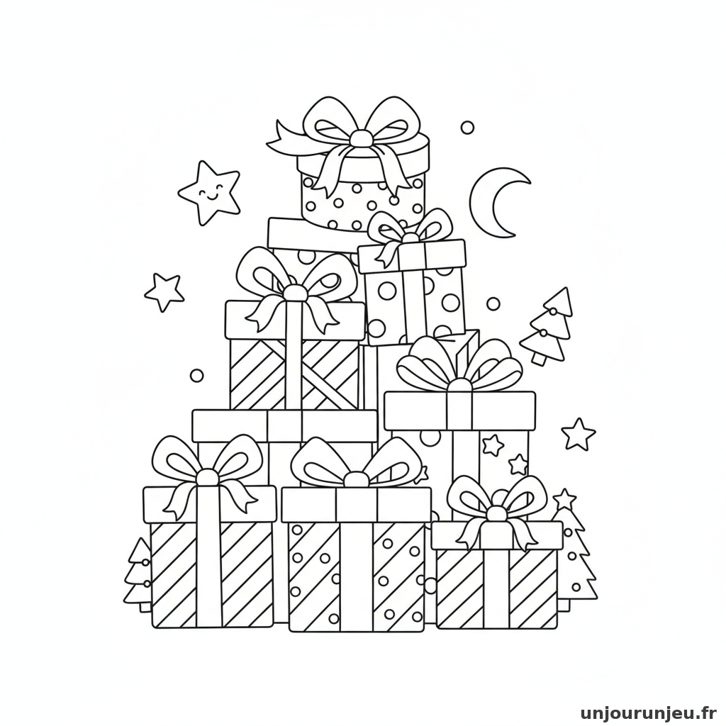 Coloriage Cadeau Pile Cadeaux 02
