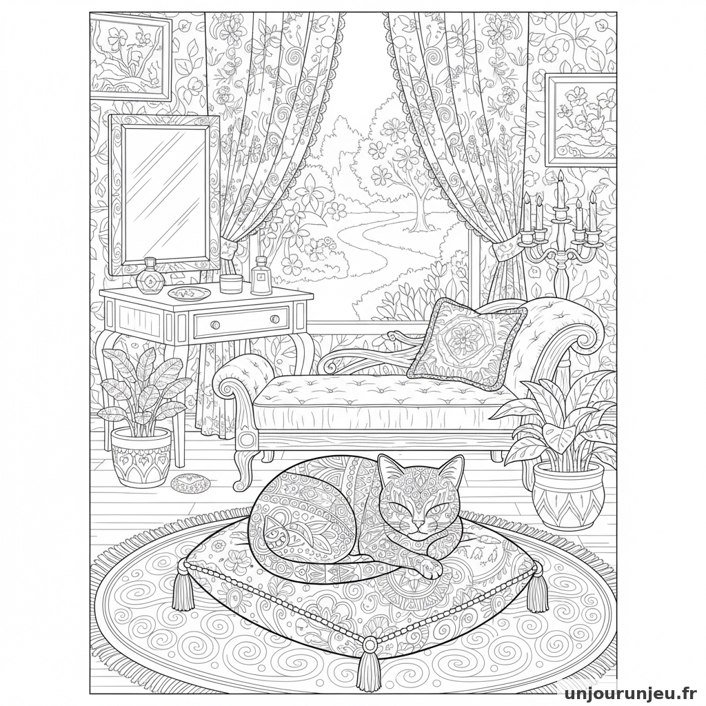 Coloriage Chat Chat Coussin Orne Boudoir Detaille 12