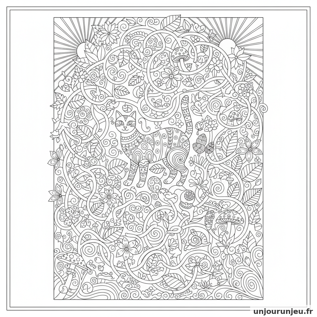 Coloriage Chat Chat Labyrinthe Vegetal Complexe 13