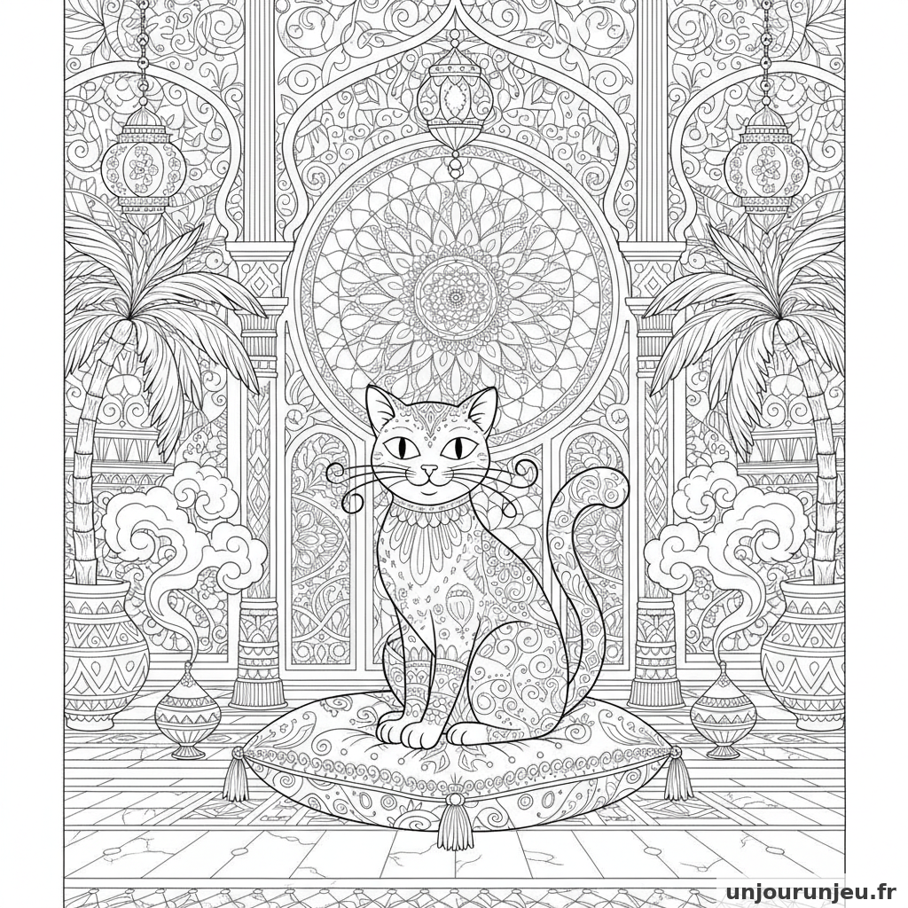 Coloriage Chat Chat Palais Oriental Ornemente 07