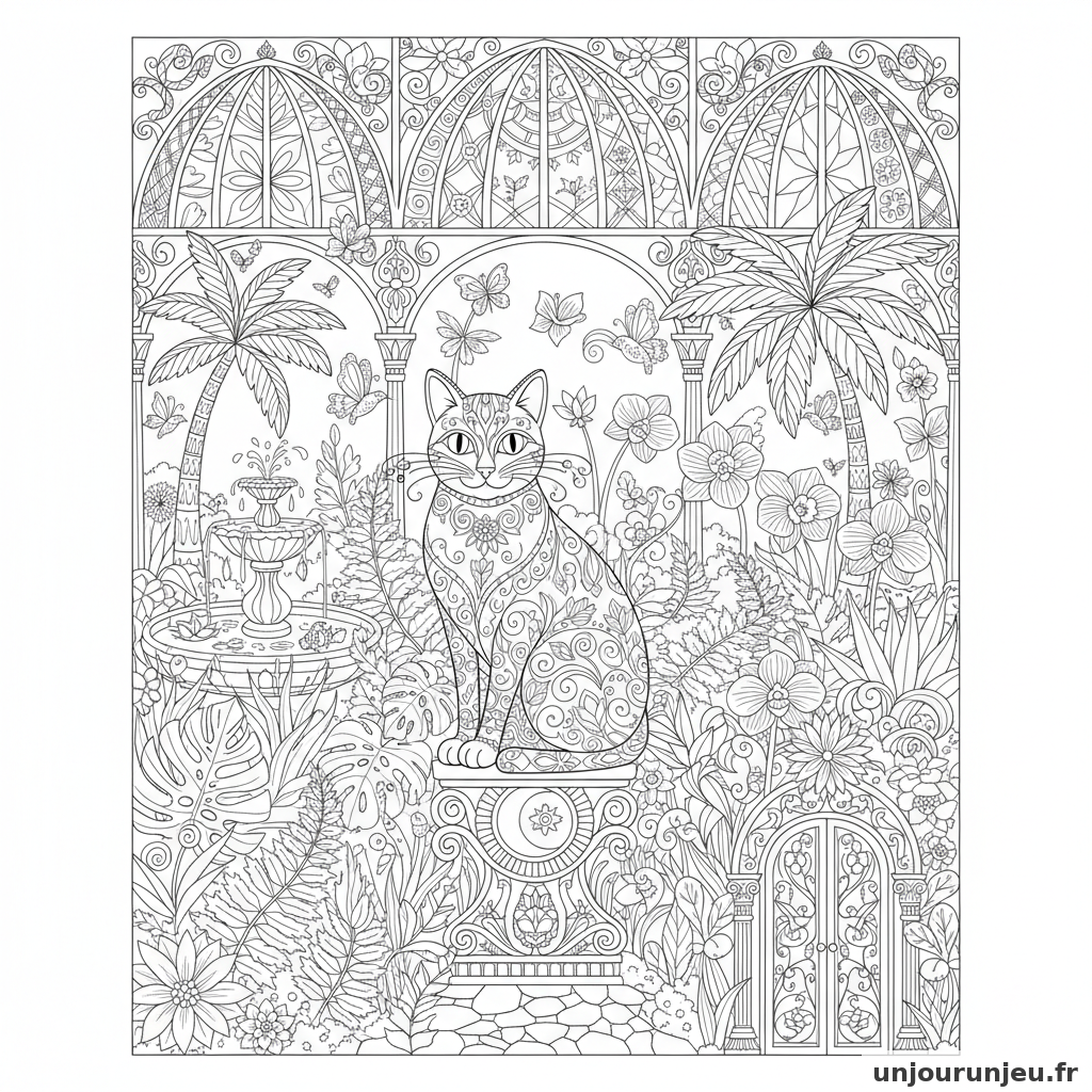 Coloriage Chat Chat Serre Exotique Pleine Plantes Ornees 19
