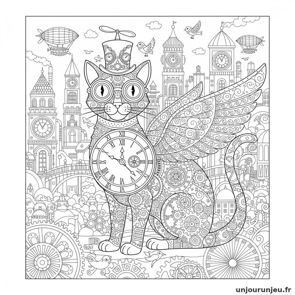 Coloriage Chat Chat Steampunk Rouages Engrenages Ornes 15