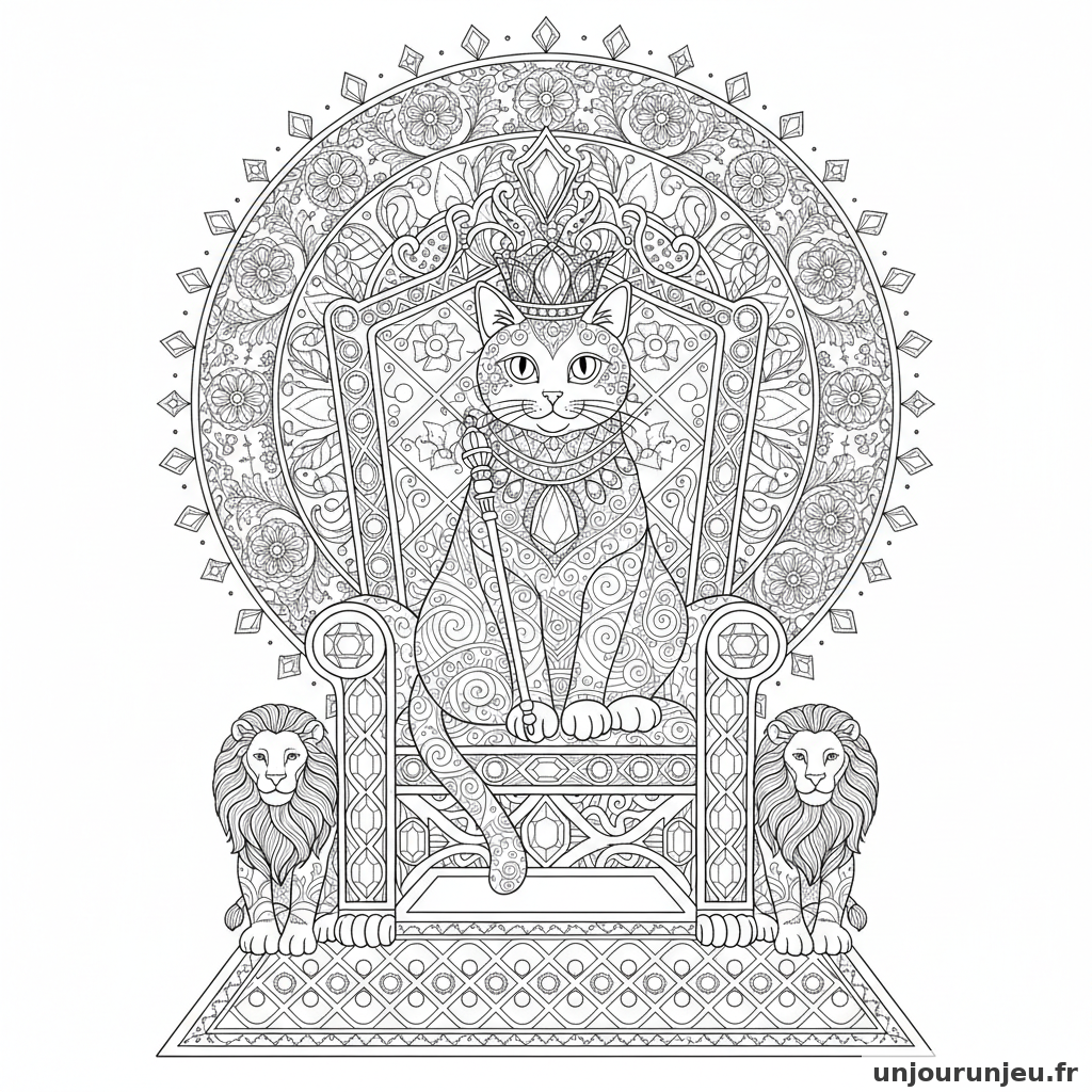 Coloriage Chat Chat Trone Orne Pierres Precieuses 03