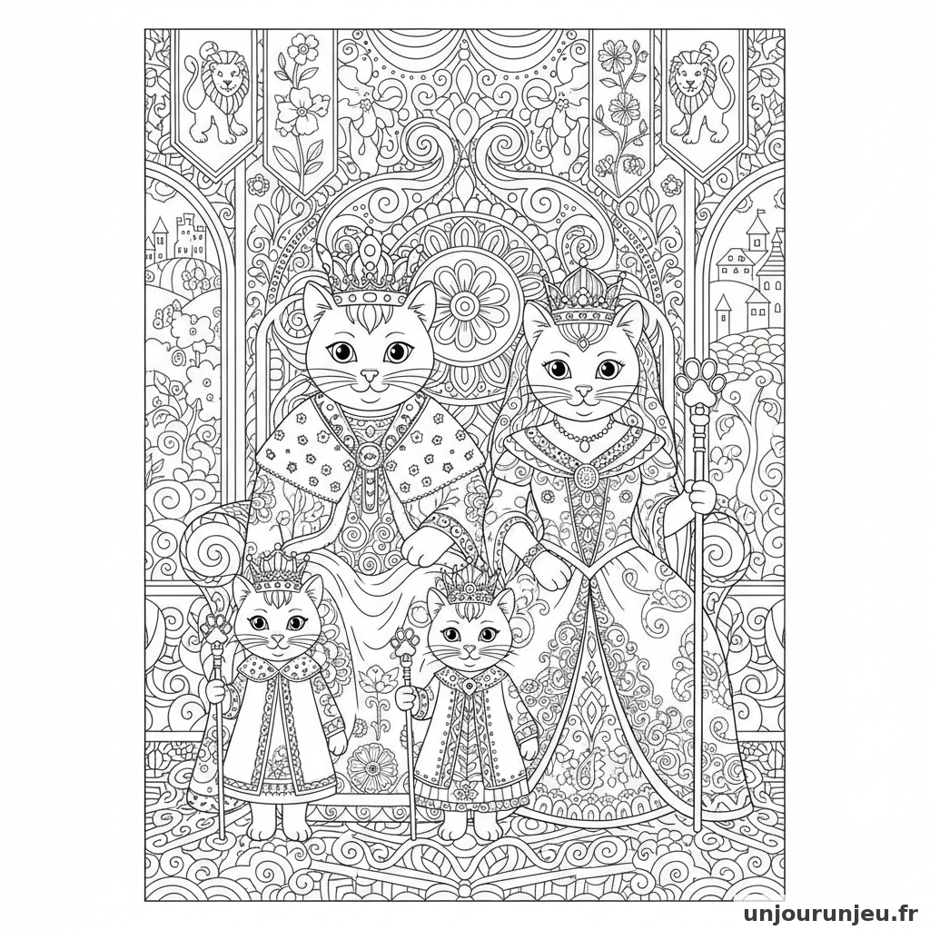 Coloriage Chat Famille Royale Chats Habits Brodes Couronnes 20