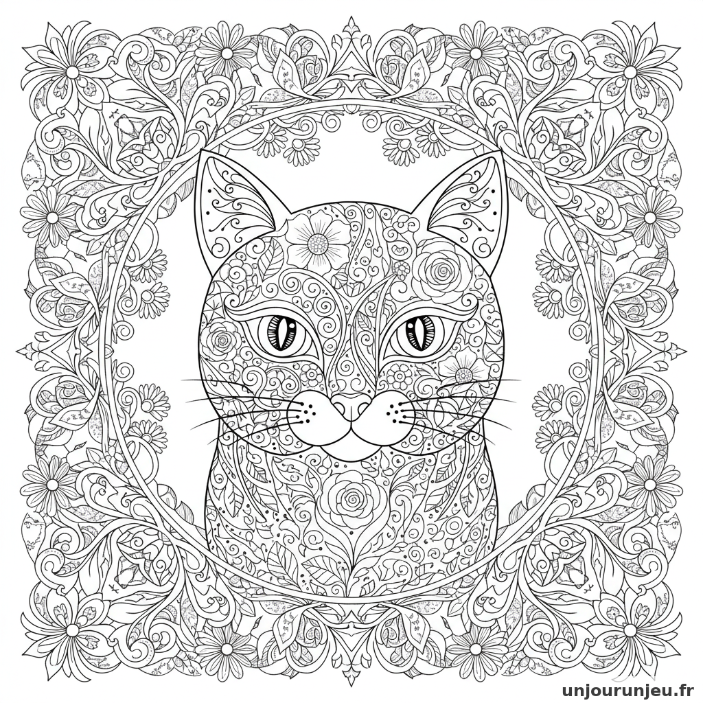 Coloriage Chat Mandala Chat Arabesques Fleurs Entrelacees 05