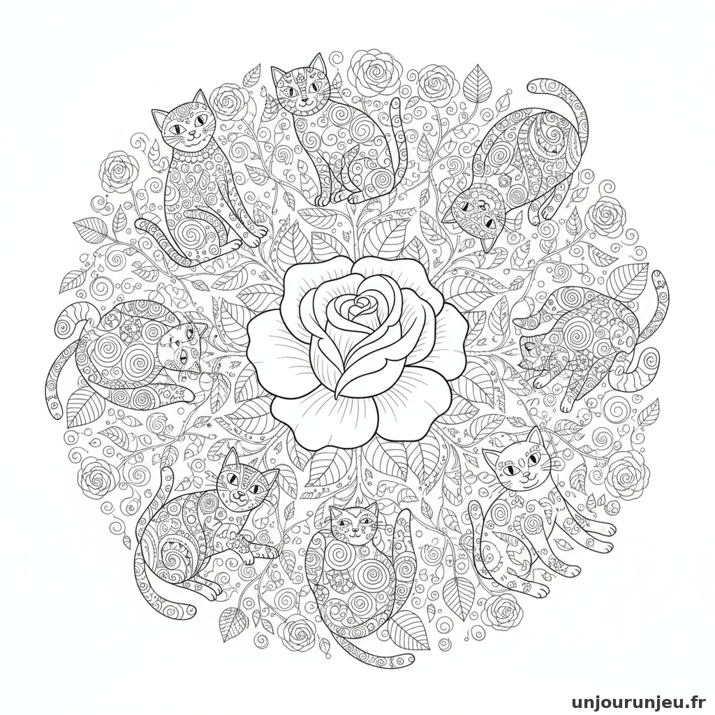 Coloriage Chat Rose Chats 8 Chats Autour Dune Rose Centrale 14