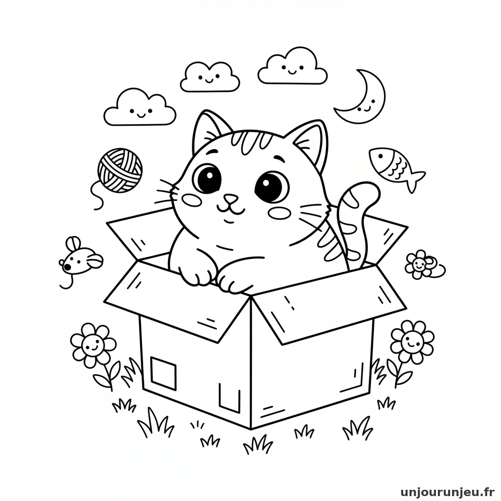 Coloriage Chat Chat Boite Carton 05