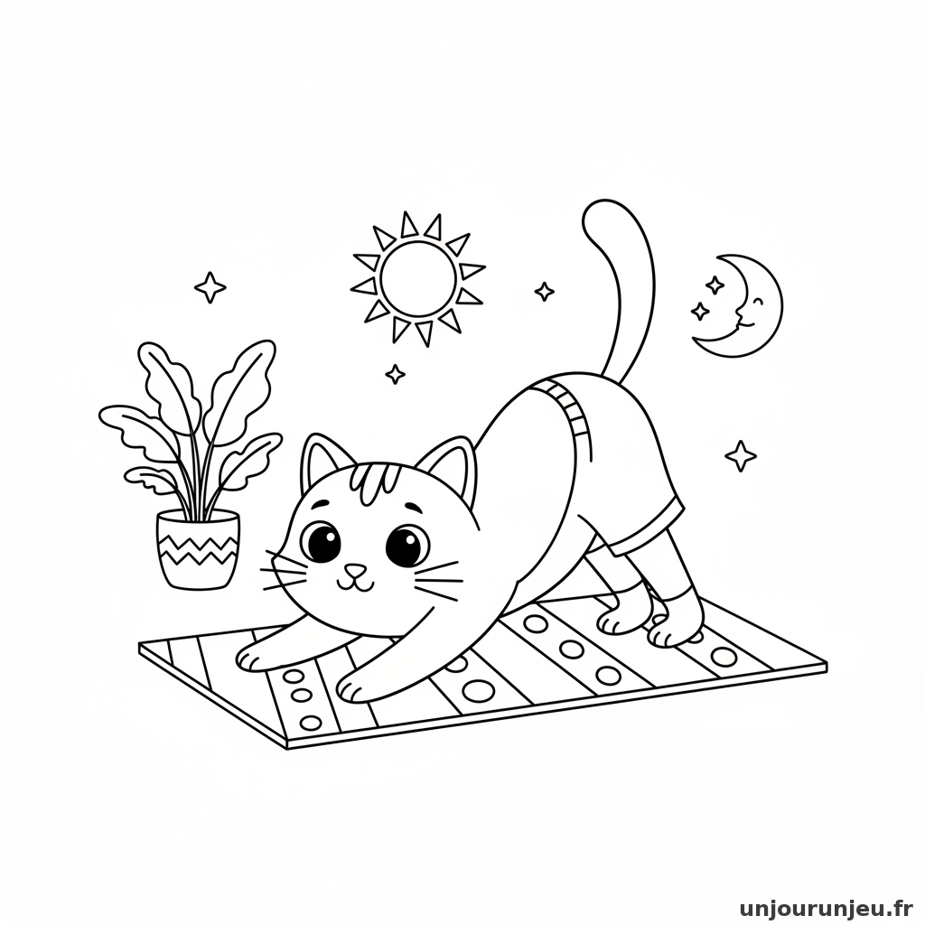 Coloriage Chat Chat Fait Yoga Tapis 10