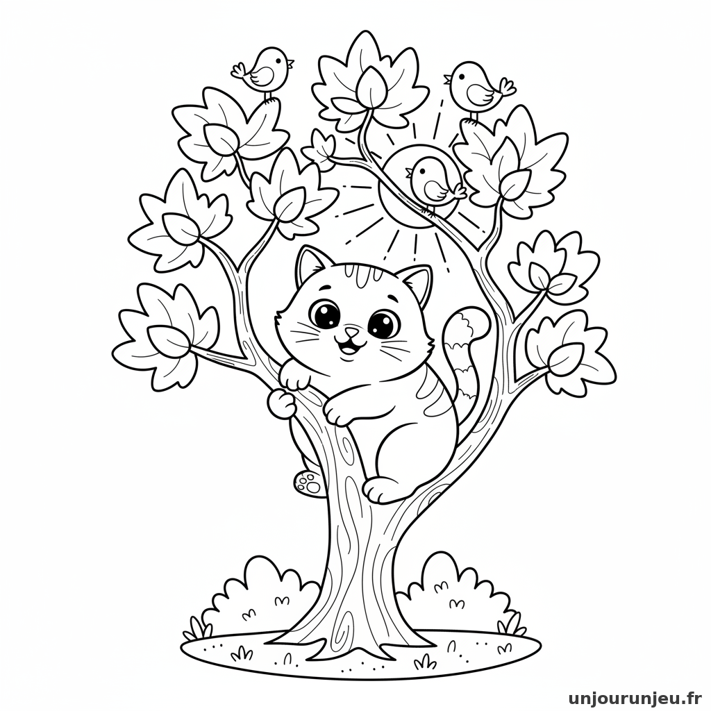 Coloriage Chat Chat Grimpe Arbre 03