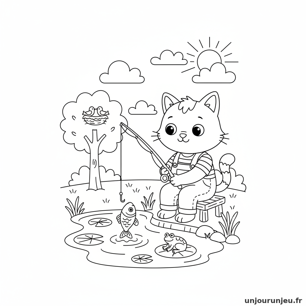 Coloriage Chat Chat Peche Bord Dun Etang 11