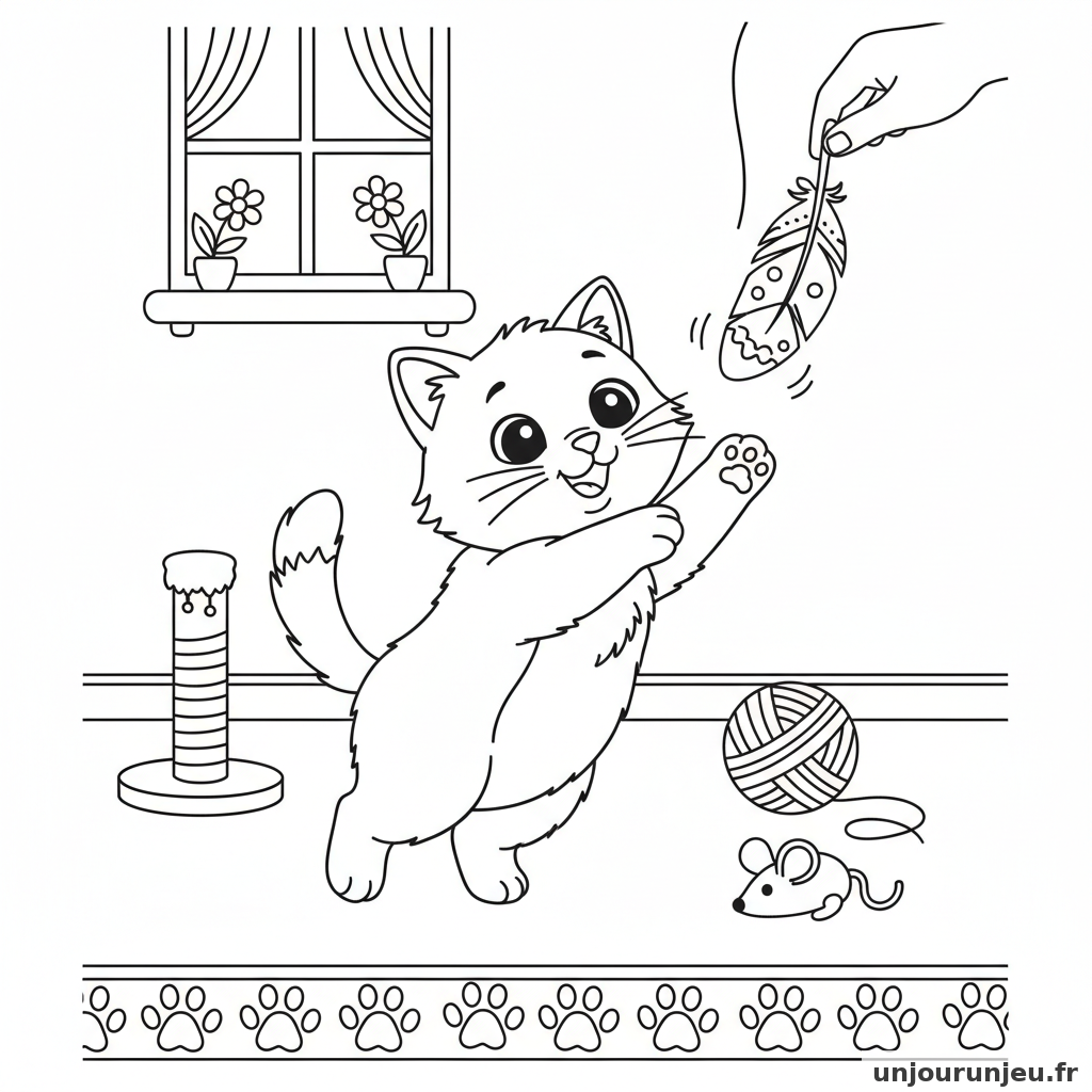 Coloriage Chat Chat Plume Bout Dun Fil 19