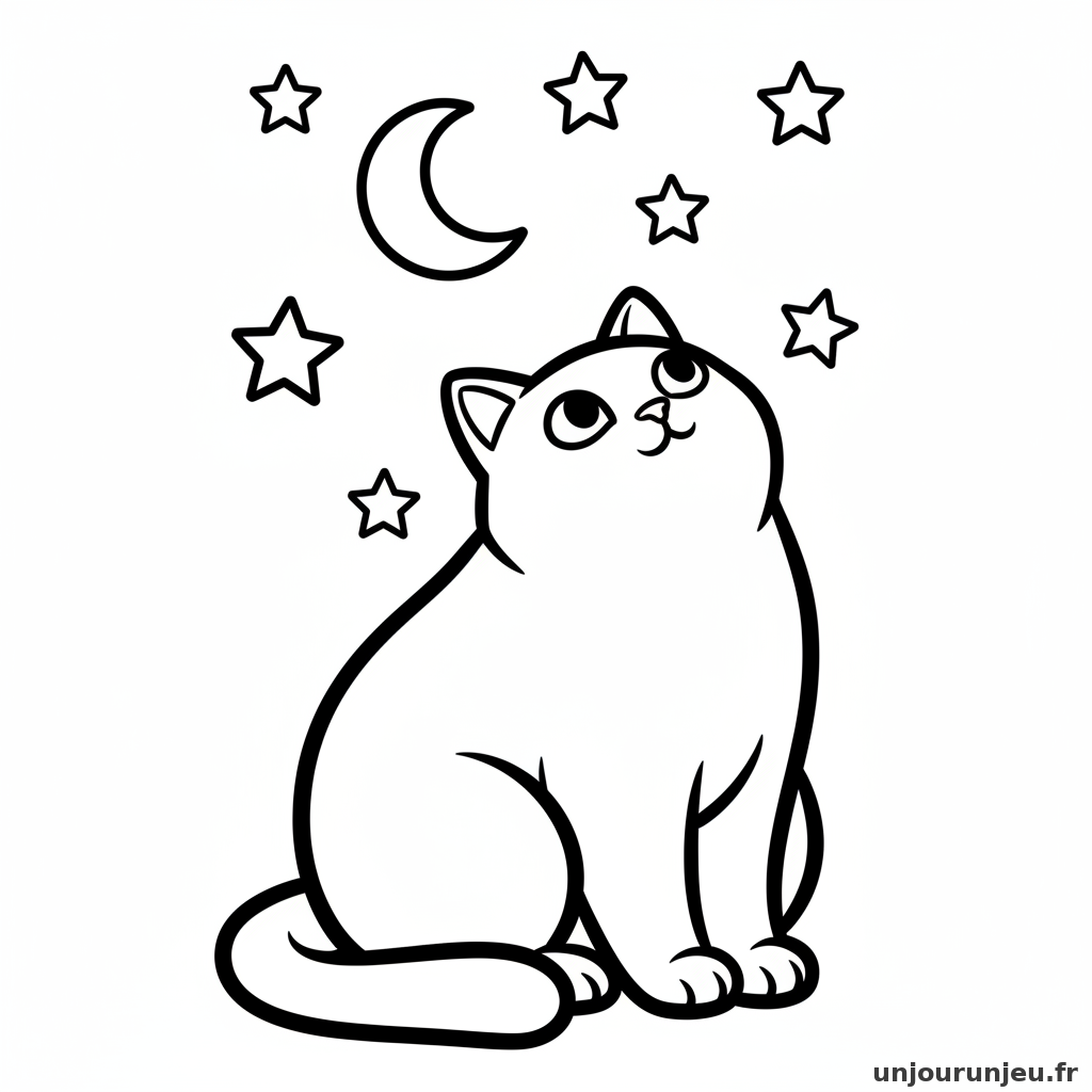 Coloriage Chat Chat Assis Regarde Ciel 03