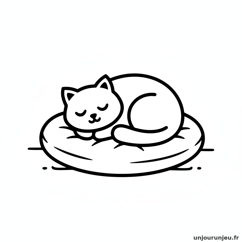 Coloriage Chat Chat Fait Sieste Coussin Rond 20