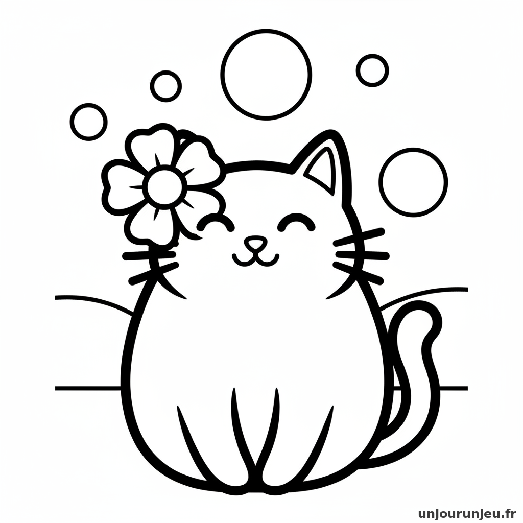 Coloriage Chat Chat Grosse Fleur Derriere Loreille 17