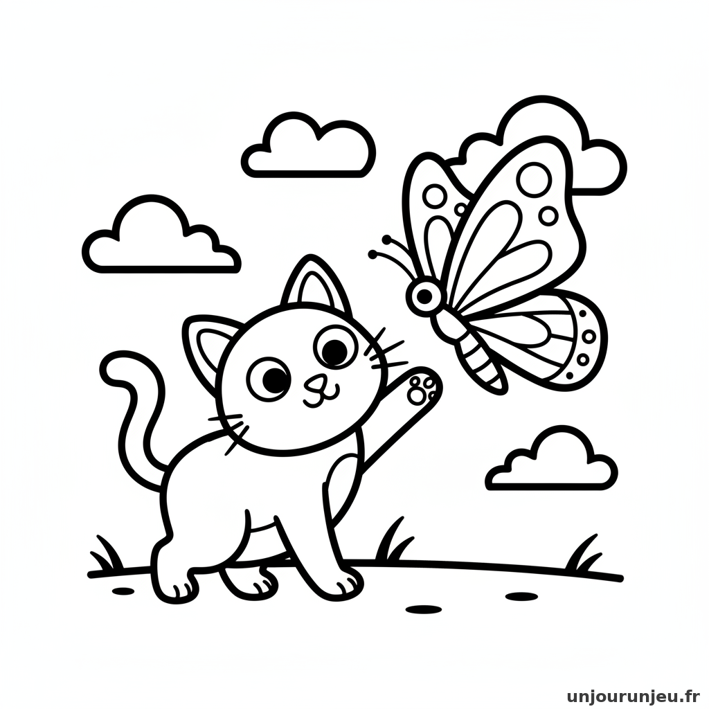 Coloriage Chat Chat Papillon 13