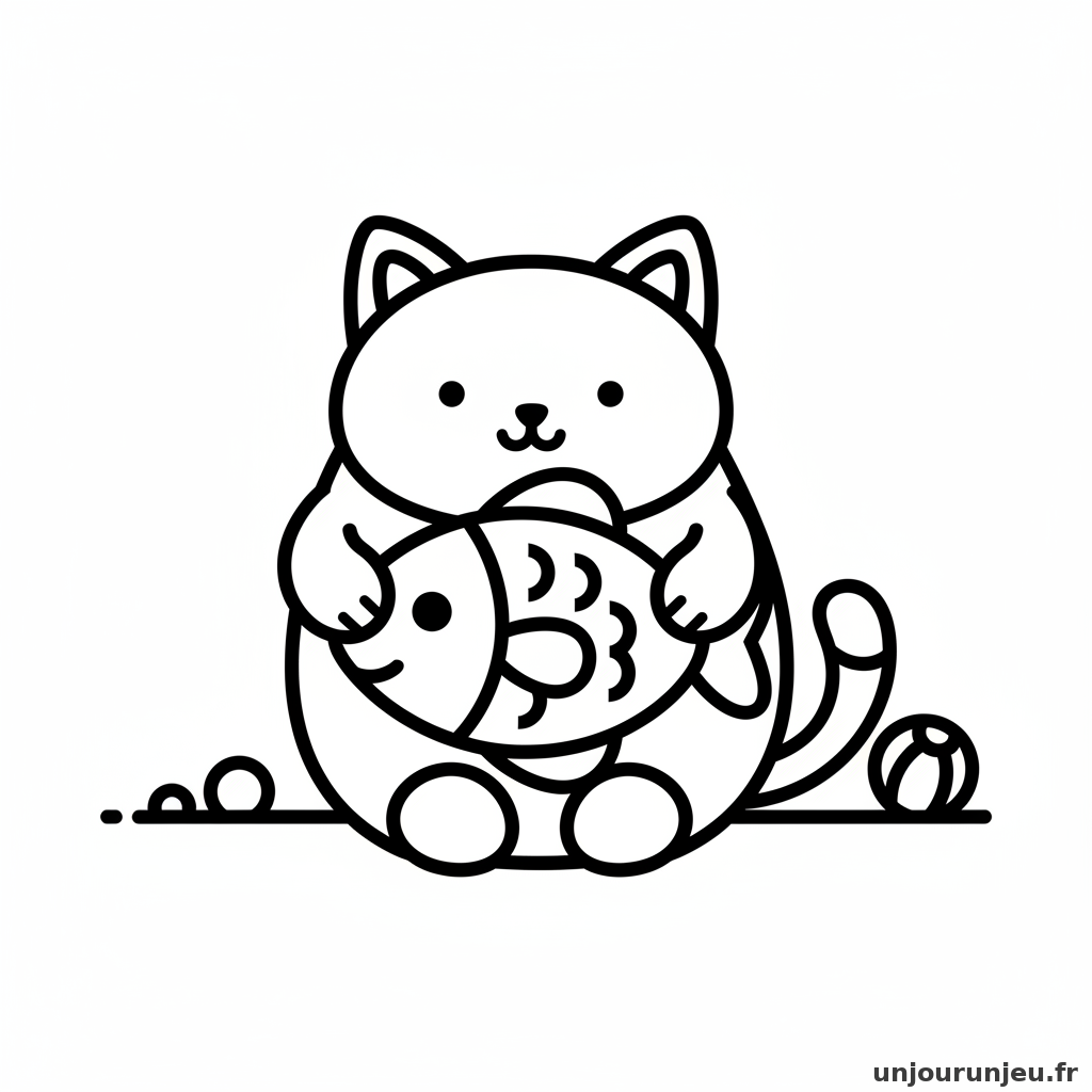 Coloriage Chat Chat Tient Poisson Peluche 09