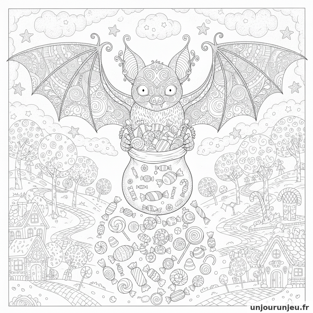 Coloriage Chauve Souris Chauve Souris Bonbons 09