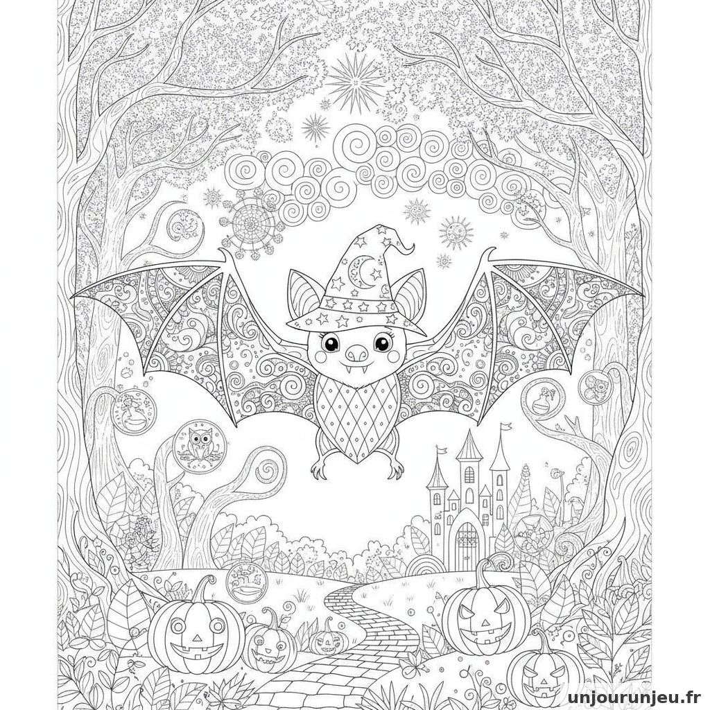 Coloriage Chauve Souris Chauve Souris Chapeau Sorciere 07