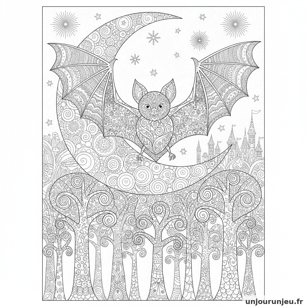 Coloriage Chauve Souris Chauve Souris Lune 02
