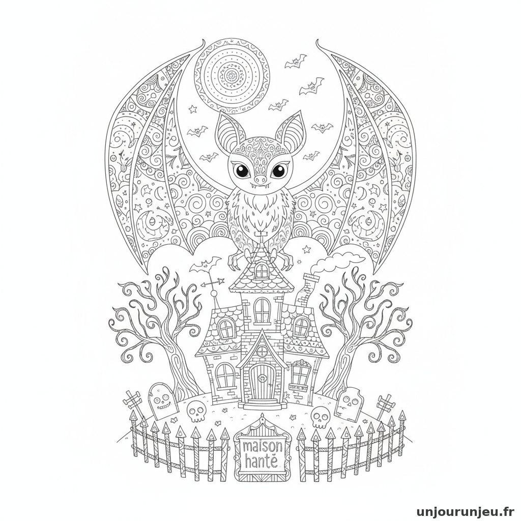 Coloriage Chauve Souris Chauve Souris Maison Hantee 17