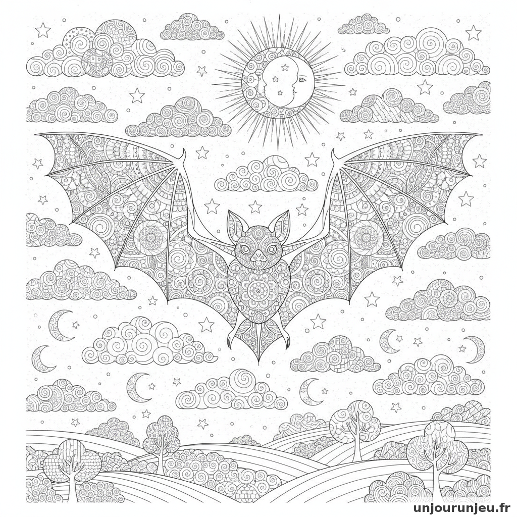 Coloriage Chauve Souris Chauve Souris Nuages 20