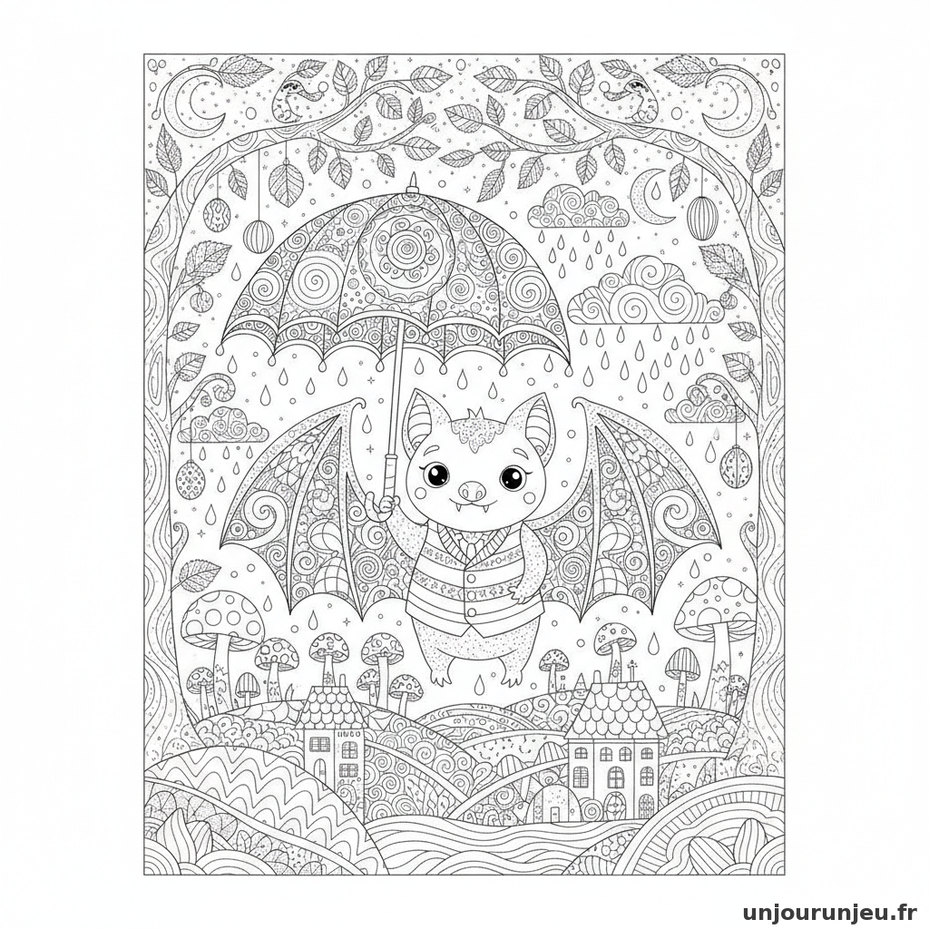 Coloriage Chauve Souris Chauve Souris Parapluie 11