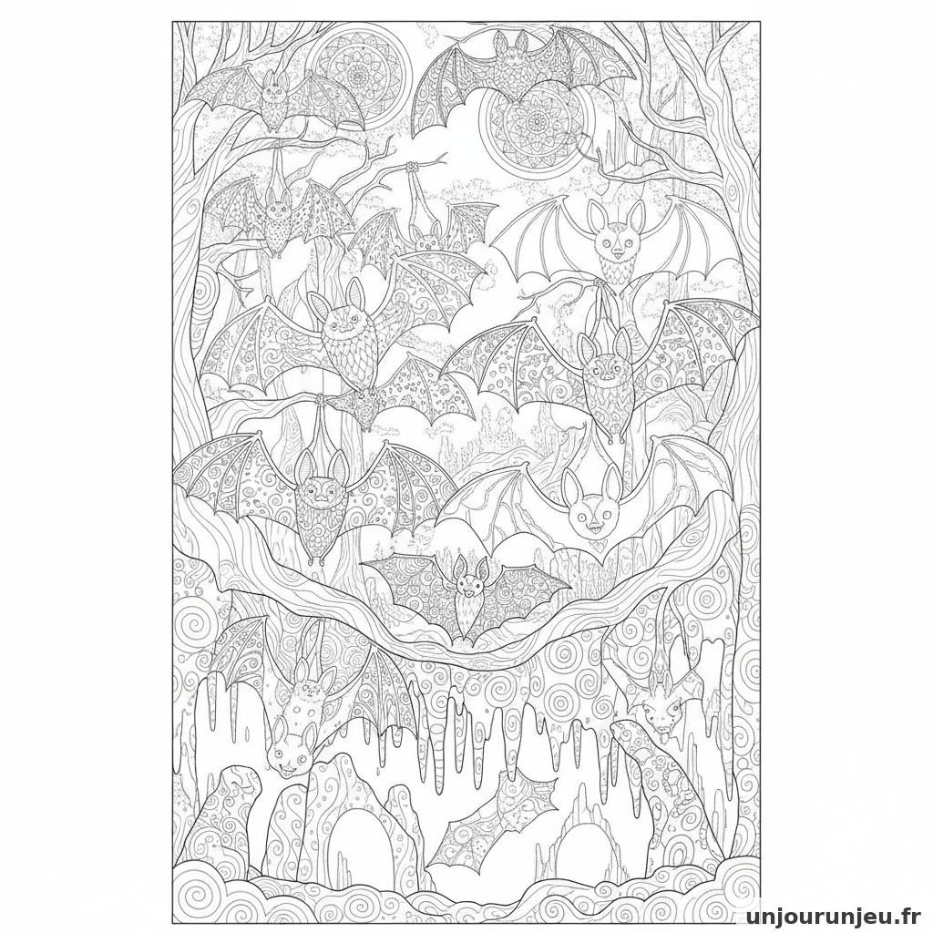 Coloriage Chauve Souris Groupe Chauve Souris 12