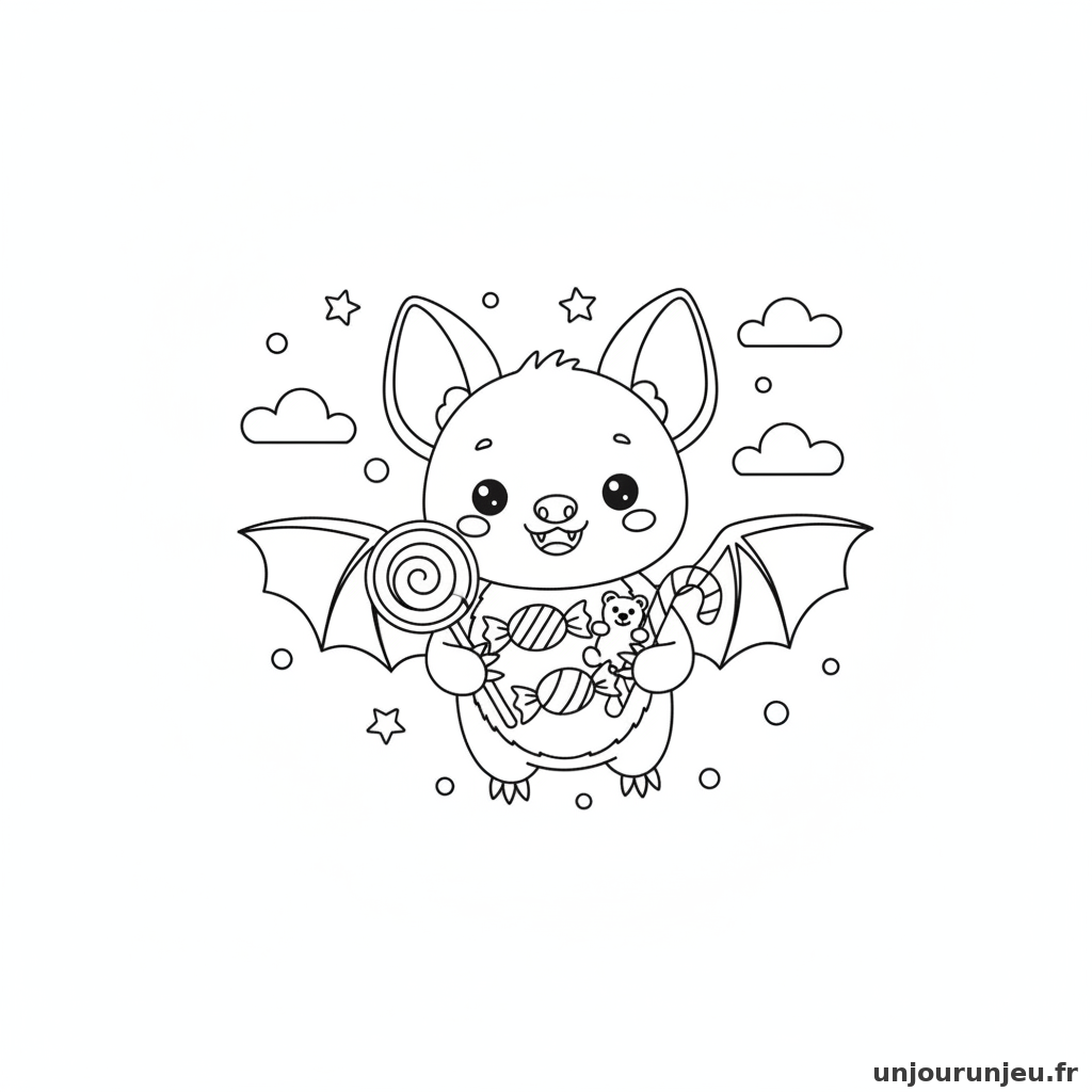 Coloriage Chauve Souris Chauve Souris Bonbons 09